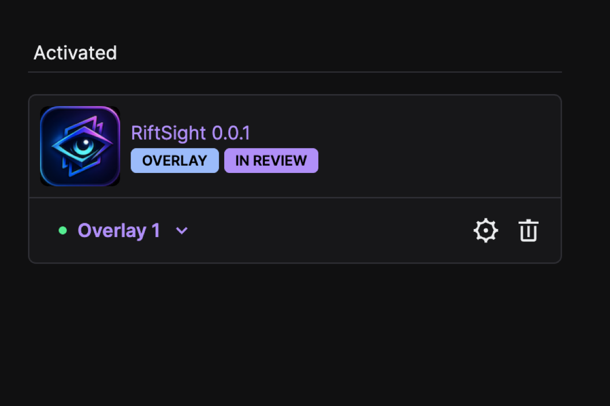 RiftSight activated as a video overlay on the channel