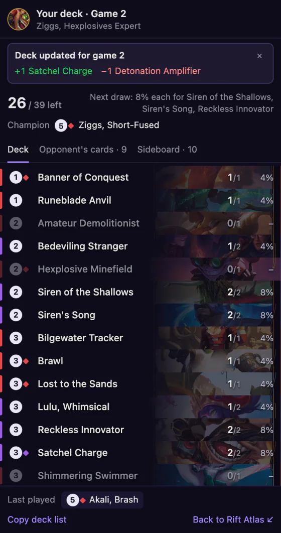 The deck tracker in its own window, with Back to Rift Atlas in the footer.